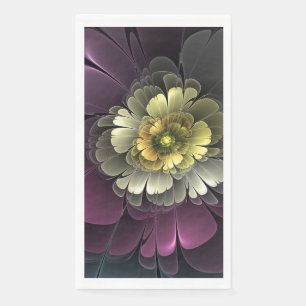Serviette En Papier Fleur fractale grise et pourpre moderne abstraite