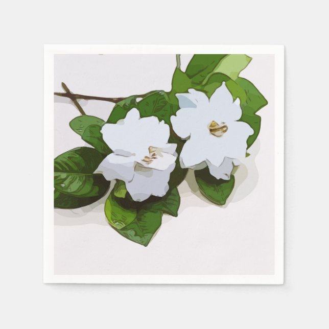 Serviette En Papier Fleur Gardenia blanche (Devant)