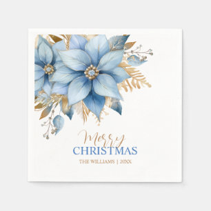 Serviette En Papier Fleur Icy Blue Gold Poinsettia Noël
