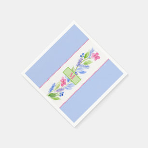 Serviette En Papier Fleur initiale NOM aquarelle peinte à la main bleu