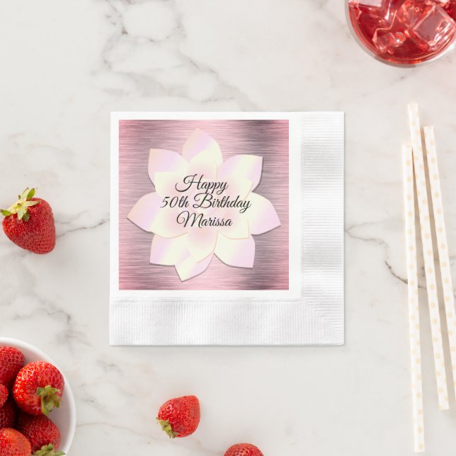 Serviette En Papier Fleur Lotus Rose Blush Élégante Anniversaire (En situation)