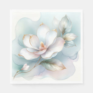 Serviette En Papier Fleur Magnolia Blanche À Bord Doré