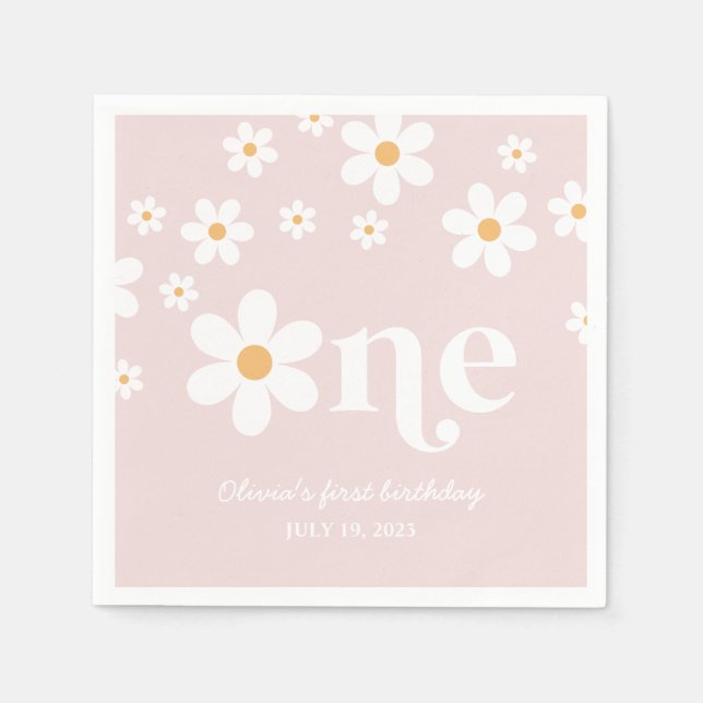 Serviette En Papier Fleur marguerite 1er anniversaire (Devant)