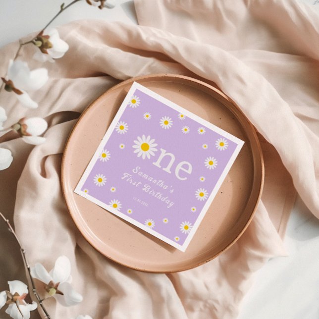 Serviette En Papier Fleur marguerite Chamomile Élégante Violet Anniver (Créateur téléchargé)