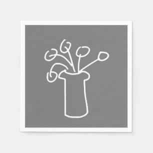 Serviette En Papier Fleur moderne simple gris blanc