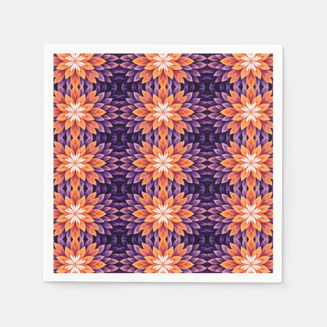 Serviette En Papier Fleur orange violet blanc (Devant)