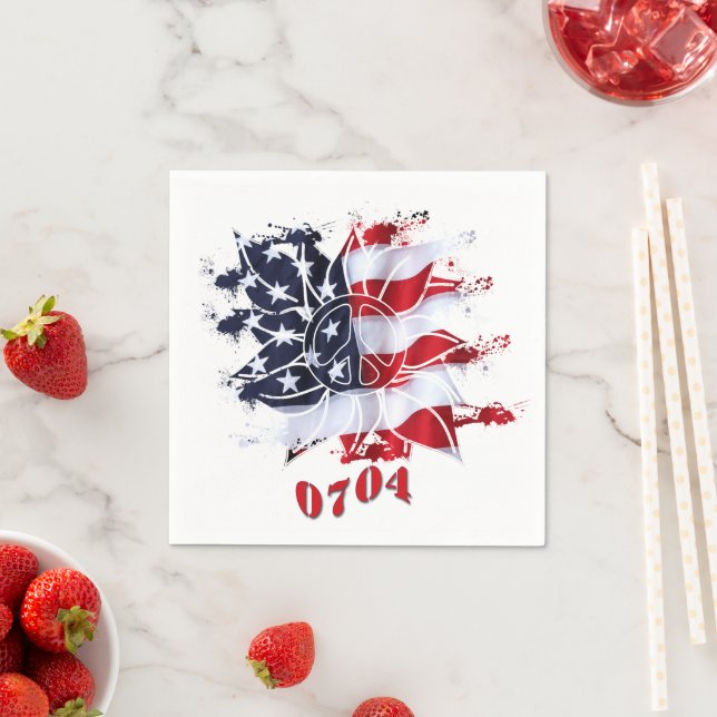 Serviette En Papier Fleur Patriotique Paix 4 juillet BBQ (En situation)