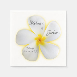 Serviette En Papier Fleur Plumeria blanche avec Jaune, Mariage, Napkin