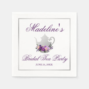 Serviette En Papier Fleur Purple Silver Fête des mariées Tea Party