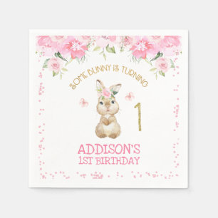 Serviette En Papier Fleur rose Bunny Or Bunny un premier anniversaire