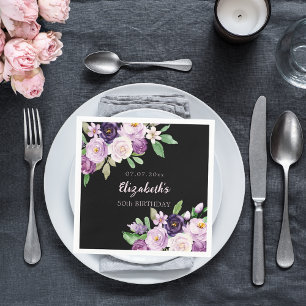 Serviette En Papier Fleur rose lavande violet noir anniversaire