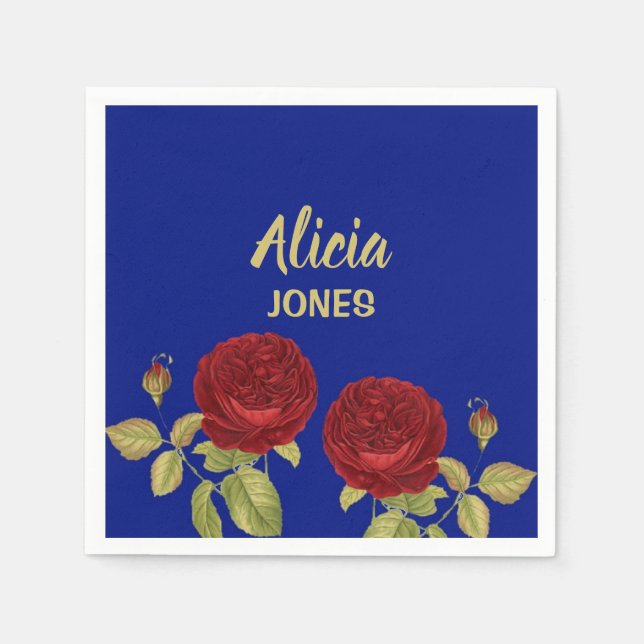 Serviette En Papier Fleur rouge et bleu feuille (Devant)