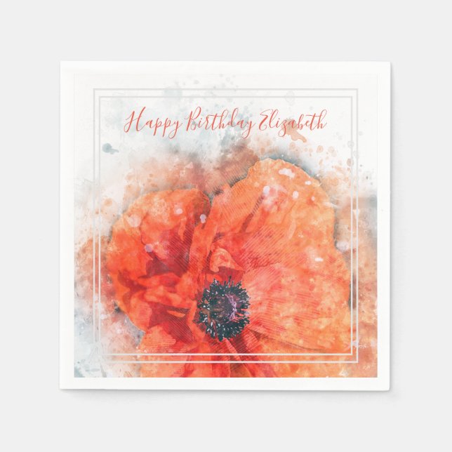 Serviette En Papier Fleur rouge orange d'aquarelle (Devant)