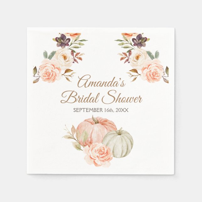 Serviette En Papier Fleur rustique de citrouille verte pêche d'automne (Devant)