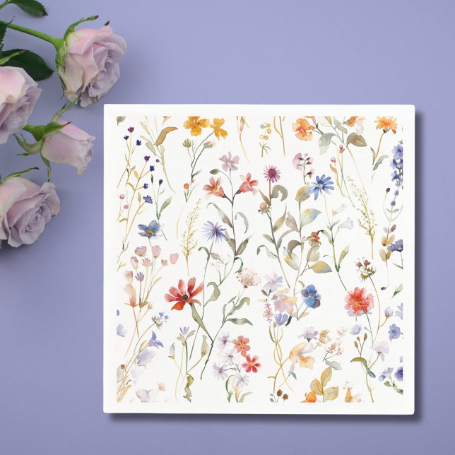 Serviette En Papier Fleur sauvage aquarelle colorée (Créateur téléchargé)