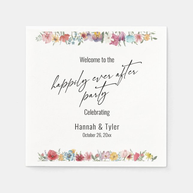 Serviette En Papier Fleur sauvage aquarelle heureux après la fête (Devant)