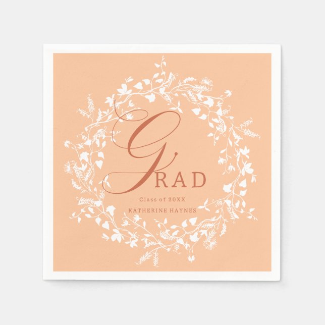 Serviette En Papier Fleur sauvage blanc Peach Fuzz Wreath Graduation (Devant)