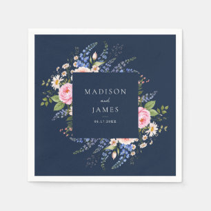 Serviette En Papier Fleur sauvage bleu marine Mariage floral