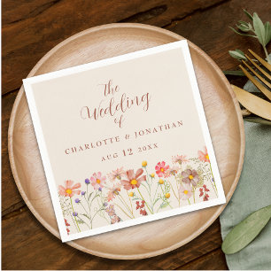 Serviette En Papier Fleur Sauvage Bohème Floral Beige Terracotta Maria