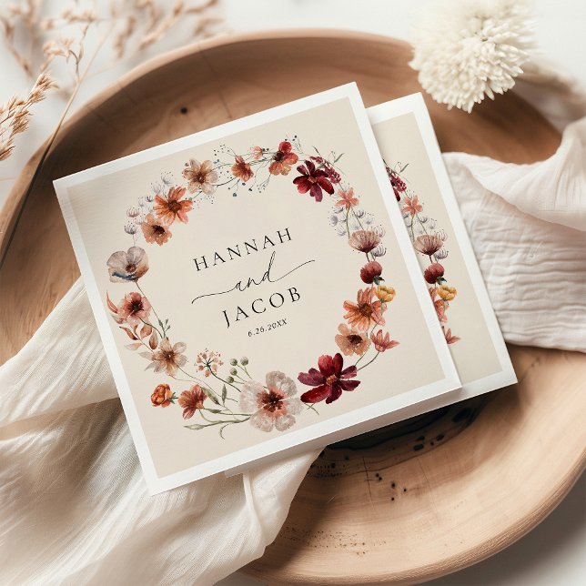 Serviette En Papier Fleur sauvage Boho Mariage personnalisé (Créateur téléchargé)