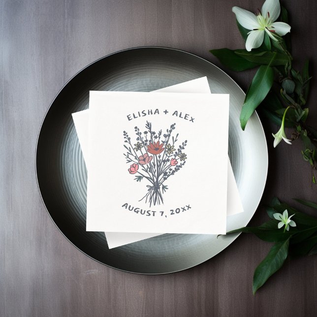 Serviette En Papier Fleur sauvage Bouquet Rustique Whimsical Mariage B (Wildflower Bouquet Rustic Whimsical Wedding Bloom Napkins
)