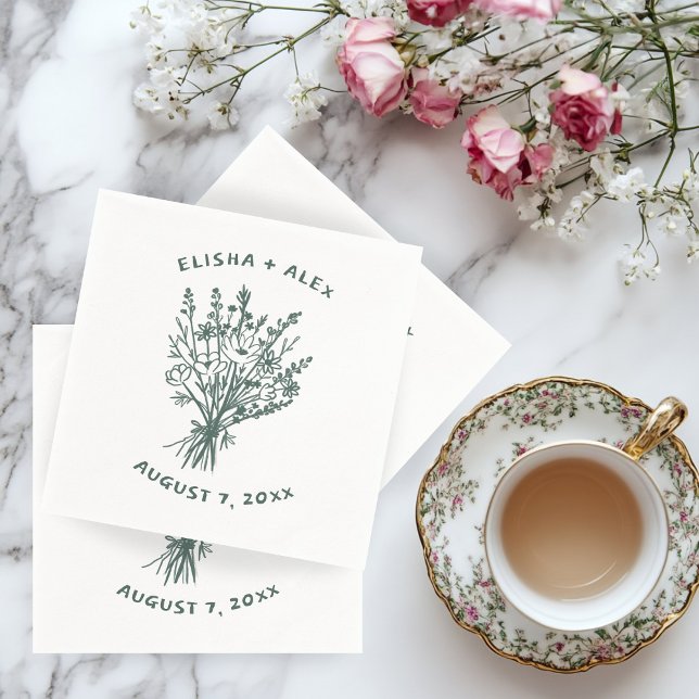 Serviette En Papier Fleur sauvage Bouquet Rustique Whimsical Mariage B (Wildflower Bouquet Rustic Whimsical Wedding Engagement floral custom Napkins
)