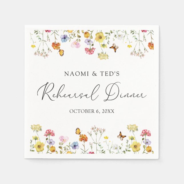 Serviette En Papier Fleur sauvage Butterflies Boho Dîner de répétition (Devant)