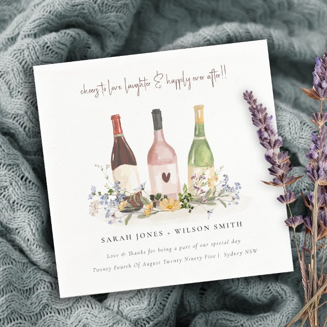 Serviette En Papier Fleur sauvage Cheers to Love Wine Bottts Mariage (Créateur téléchargé)
