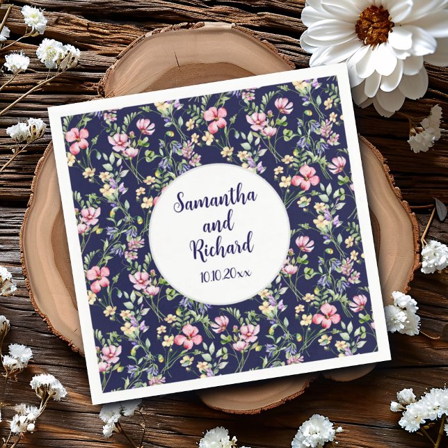 Serviette En Papier Fleur sauvage de couleur bleu marine Mariage (Créateur téléchargé)
