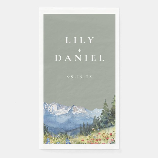 Serviette En Papier Fleur sauvage de montagne Sage Green Watercolor Ma (Devant)