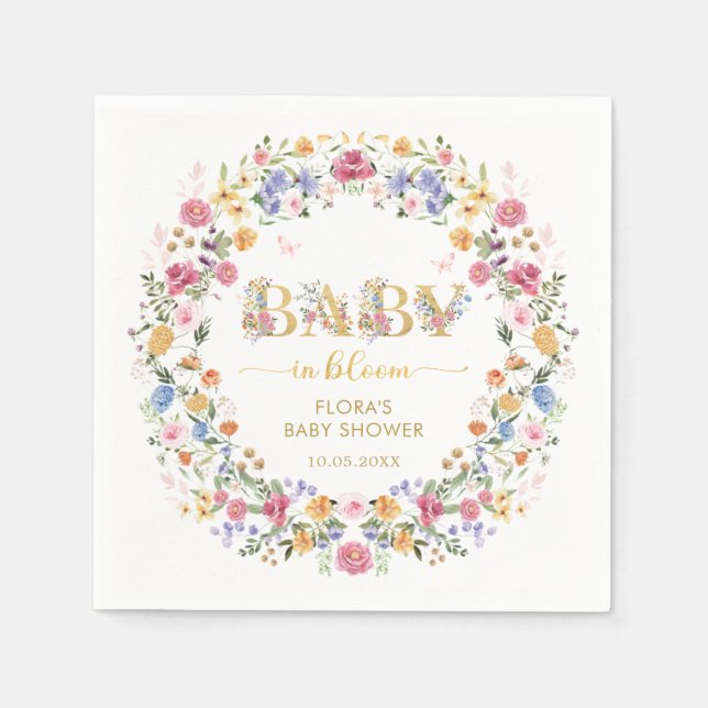 Serviette En Papier Fleur sauvage de printemps Jardin Wreath Girl Baby (Devant)