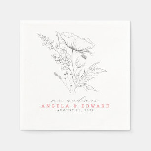 Serviette En Papier Fleur sauvage dessiné à la main Élégant minimalist