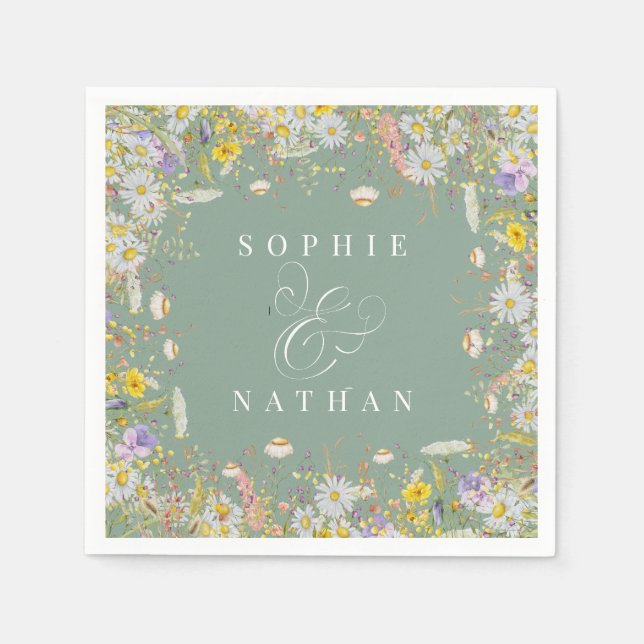 Serviette En Papier Fleur sauvage d'été Sage Green Boho Napkins (Devant)