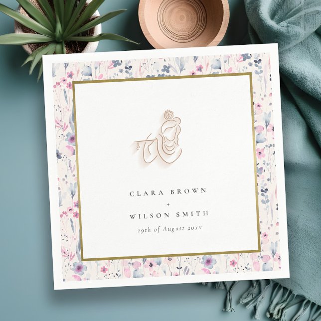 Serviette En Papier Fleur sauvage d'or Blush Krishna Mariage indien (Créateur téléchargé)