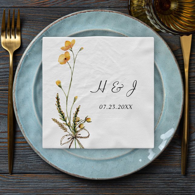 Serviette En Papier Fleur sauvage Élégant Jardin Rustique Moderne Mari (Wildflower Elegant Modern Rustic Garden Wedding Napkins)