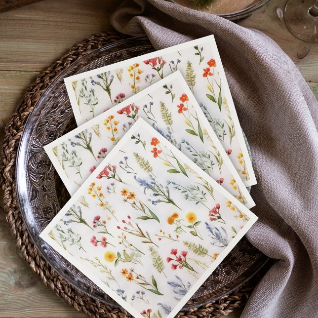 Serviette En Papier Fleur sauvage Elegant Rustic Baby shower aquarelle (Wildflower Elegant Rustic Watercolor Baby Shower Napkins)