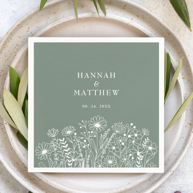 Serviette En Papier Fleur sauvage Elegant Sage Green Mariage (Créateur téléchargé)