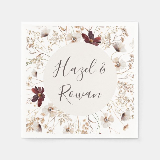 Serviette En Papier Fleur sauvage en cuivre Bourgogne Mariage (Devant)