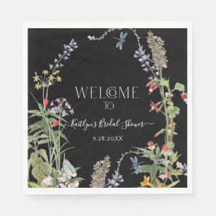 Serviette En Papier Fleur sauvage Floral Boho Black Welcome Fête des m