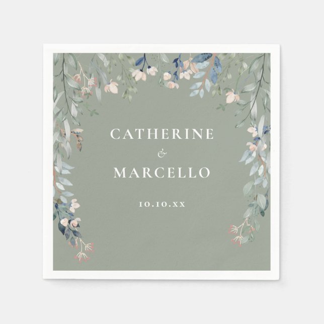 Serviette En Papier Fleur sauvage Floral Cascade Sage Mariage vert (Devant)
