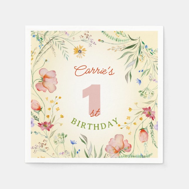 Serviette En Papier Fleur sauvage Floral Girl's 1er premier anniversai (Devant)
