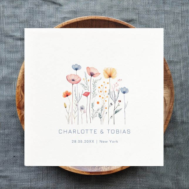 Serviette En Papier Fleur sauvage frais | Mariage blanc (Créateur téléchargé)