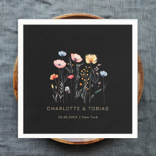 Serviette En Papier Fleur sauvage frais   Mariage noir