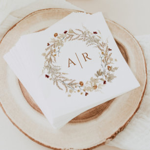Serviette En Papier Fleur sauvage Initiales Mariage Monogramme