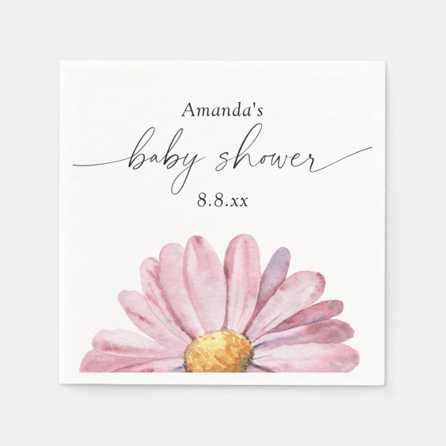 Serviette En Papier Fleur sauvage marguerite rose - Baby shower (Devant)
