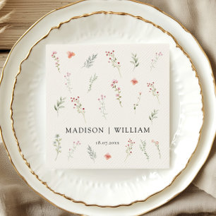 Serviette En Papier Fleur sauvage minimaliste Boho Beige Floral Mariag