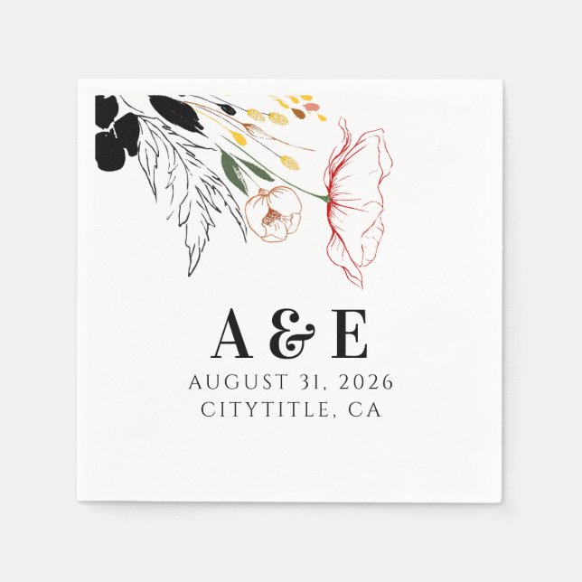 Serviette En Papier Fleur sauvage Moderne Boho Black Accents (Devant)