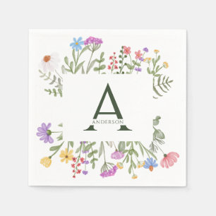 Serviette En Papier Fleur sauvage moderne Russe Mariage Monogramme