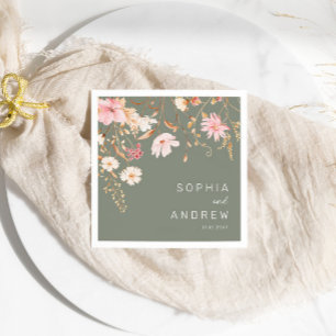 Serviette En Papier Fleur sauvage moderne   Sage Green Garden Wedding