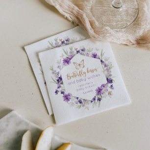 Serviette En Papier Fleur sauvage papillon violet embrasse baby shower